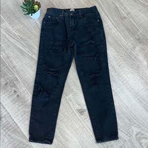 TOP TRENDS Destroyed Skinny Jeans Black Women's